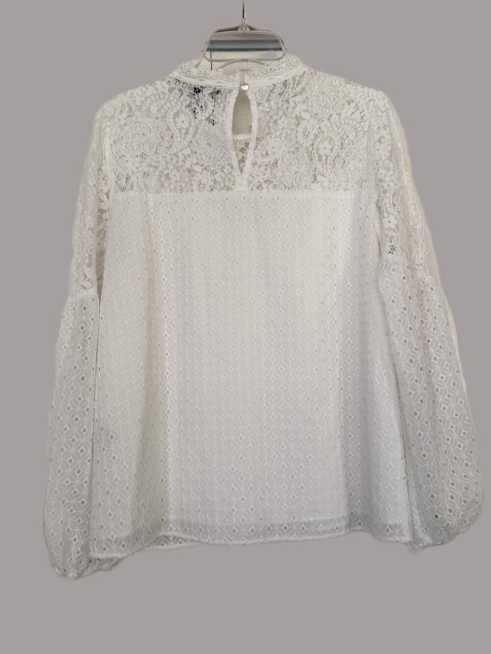 White House Black Market Lace Blouse sz 12 Mock Neck Ruffle Feminine Top - Picture 5 of 10